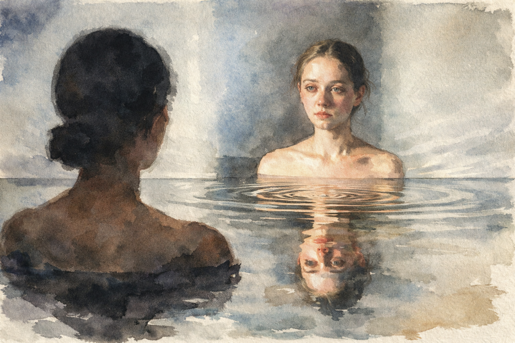 Defnedilen benlik ve yabancılaşmış ruh temalı felsefi illüstrasyon, Kamisa E-Dergi.