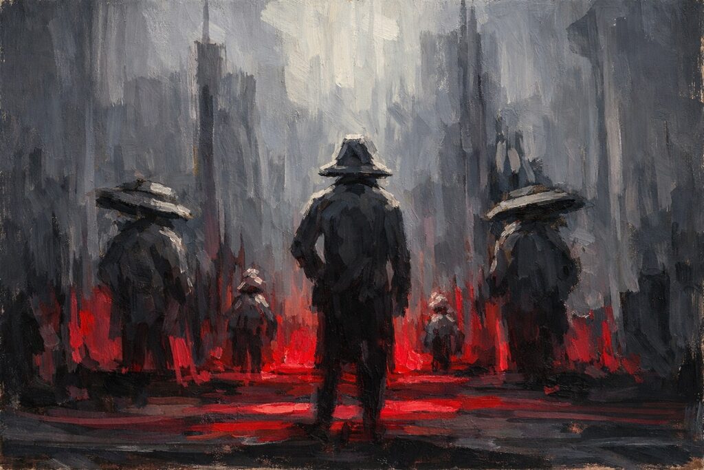 Varoluşun gölgesi temalı felsefi illüstrasyon, insanın kendi varlığıyla olan kopukluğu, Kamisa E-Dergi.